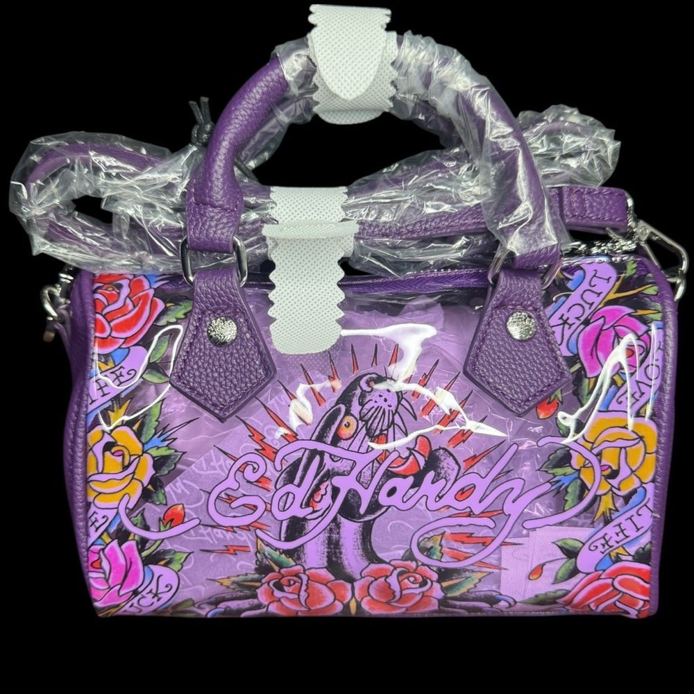 Ed Hardy Holy Clear Satchel Bag purple nwt - Picture 2 of 4